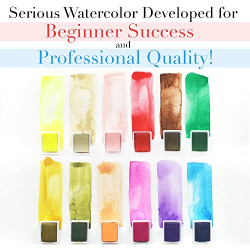 Professional Watercolor Paint Set | 12 Unique Water Colors In Inspirational Watercolor Tin W/Removable Tray| Travel Watercolor Set | Mini Watercolor Set | Paint Palette With Lid #TOP1