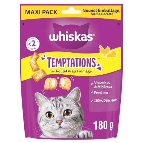 Friandises poulet fromage chat adulte Whiskas Temptations, évitez le gaspillage avec le maxi pack - 9