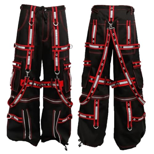 Gothic Bondage Reflector Men Black & Red Pant Alternative Punk Rock Emo Trouser Pants Shorts/USA