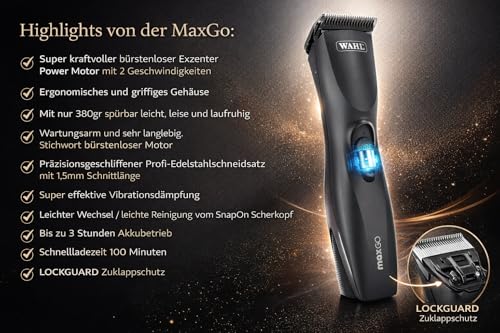 Rotschopf24 Edition: Profi Schermaschine Max Go + acht Metallaufsätze! Bis zu 3 Std. kabellos arbeiten. Sehr gute Qualität!! Für Wahl Hundeschermaschinen Liebhaber