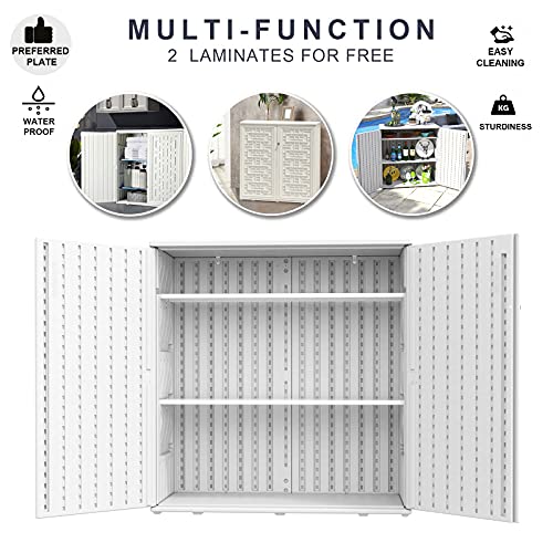 Kinying Resin Storage Cabinet With Doors And Shelves, 60 Gallon Indoor & Outdoor Deck Box Waterproof For Patio Furniture Cushions, Garden Tools, Pool Tools And Kids’ Toys (Off-White With 2 Shelves) #TOP3