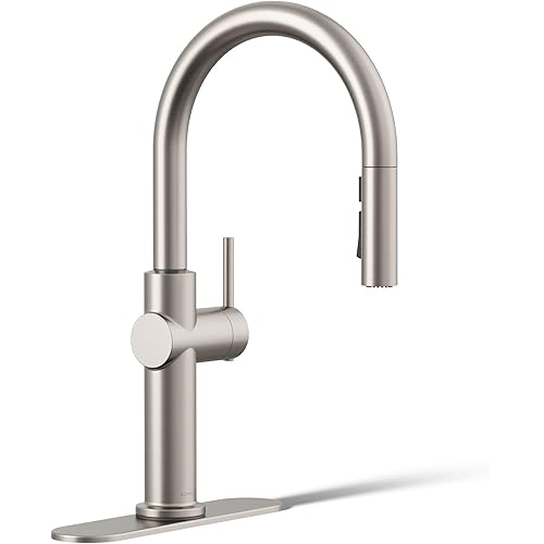 KOHLER 22972-VS Crue Pull Down Kitchen Pull-Down Sprayer with Multi Function Spray Head, Vibrant Stainless