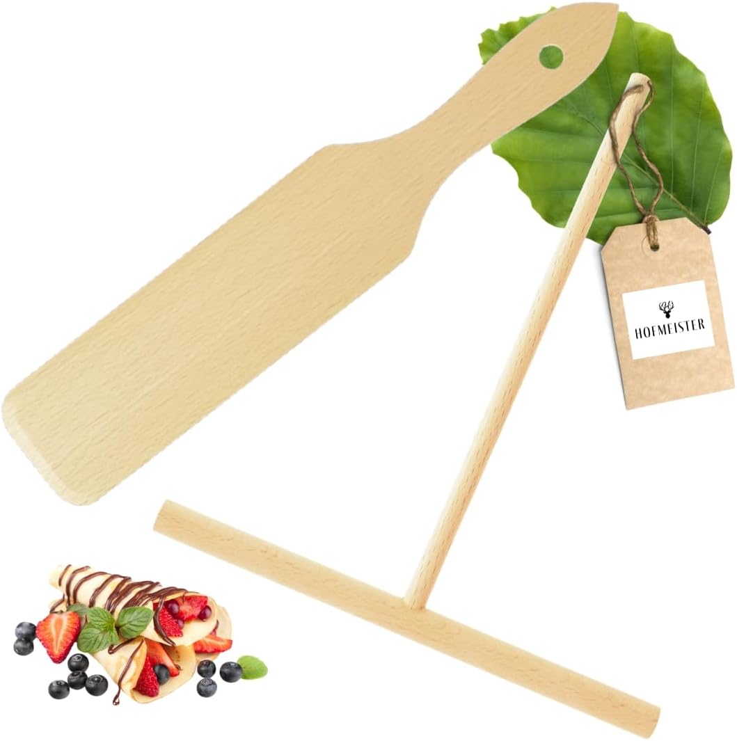 HOFMEISTER® Crepes Set 2 Pieces for Preparing and Turning Crepes, Crepes Spatula and Crepes Distributor in Set, Made of Durable and Sustainable Beech Wood, 32 cm