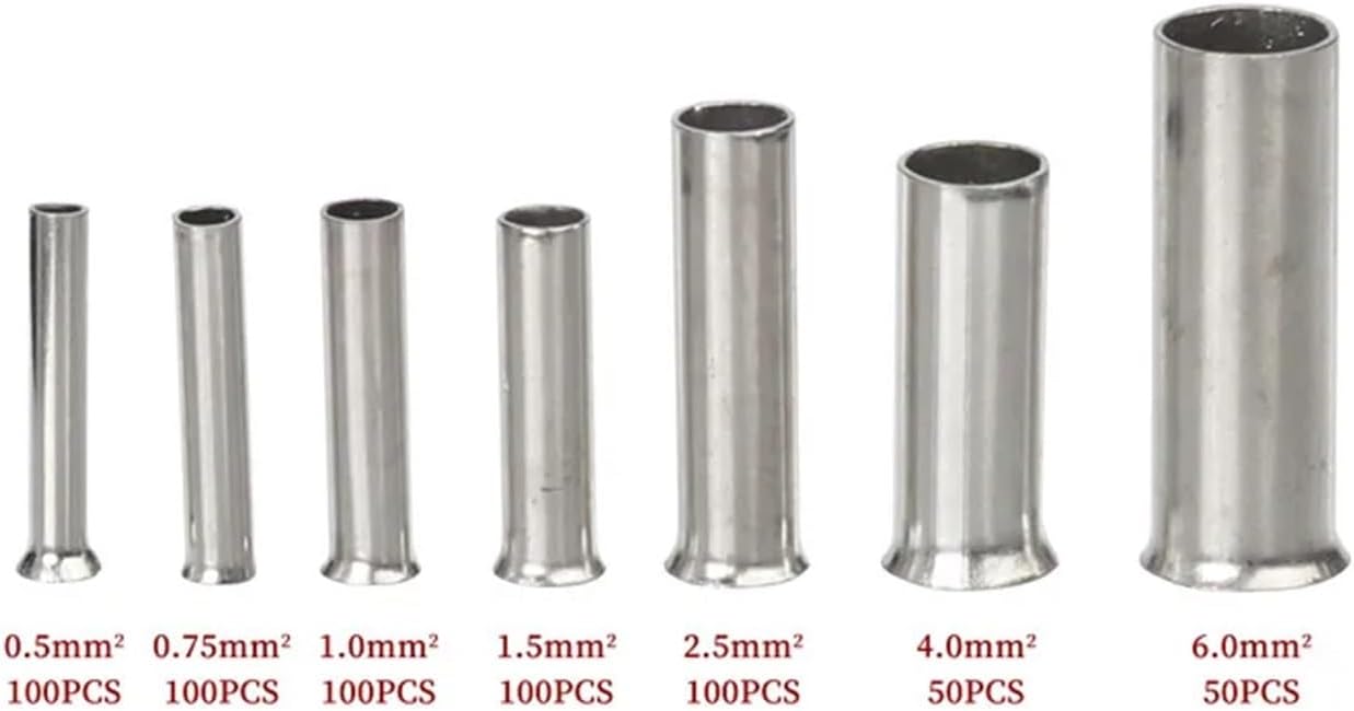 600Pcs 0.5mm2-6mm2 22-10 AWG Non-Insulated Wire Connector Ferrules Electrical Cable Terminal Copper Bare Tinned