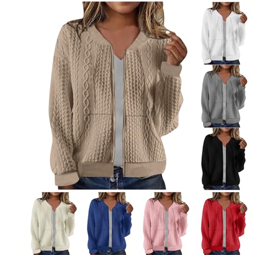 Zip Up Jackets for Women Trendy Cable Knit Cardigan Sweaters Lightweight Casual Long Sleeve Jacket Fall Fashion 2025