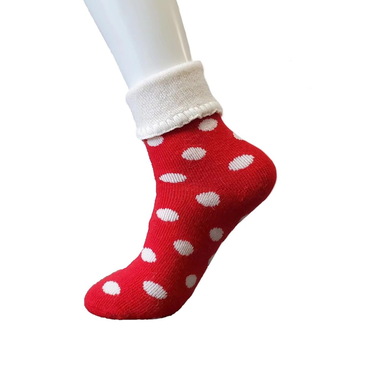 Jess & Lou Cuff Socks Super Cosy Thick Fluffy Towelling Warm Knitted Cuff Stretchy Loungewear Cute Design Gift Idea (Red Spots)