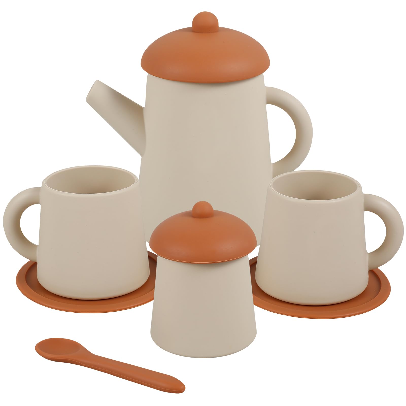 Silicone Tea Party Set, BPA Free Tea Set Toy Cute Toddler Tea Set Tea Party Bath Toy Set for Kids Play Tea Set for Little Girls Play Kitchen Accessories Gift for Kids(Beige)