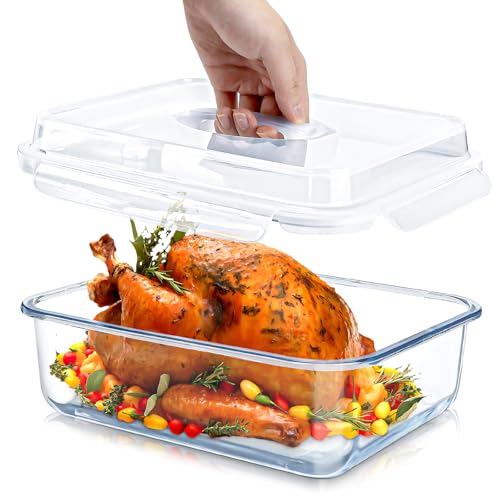 4800 ML/163 oz/21 Cup Large Glass Food Storage Containers with Lids Large Meal Prep Container for Roasting Turkey Store Leftover Leakproof, BPA Free Microwave & Oven Safe
