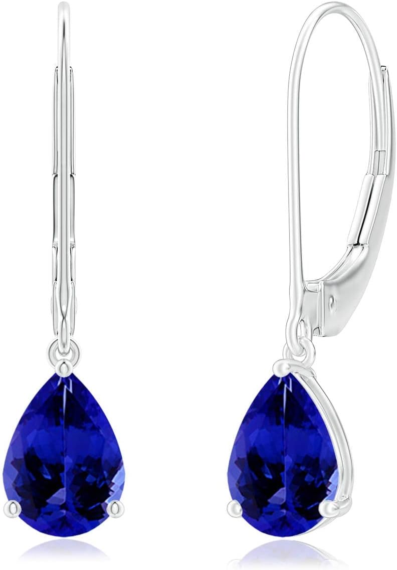 ANGARA - Women's Leverback Earrings in 14K Solid Gold/Platinum | Solitaire Pear-Shaped Leverback Earrings | Birthday, Anniversary Gemstone Jewelry