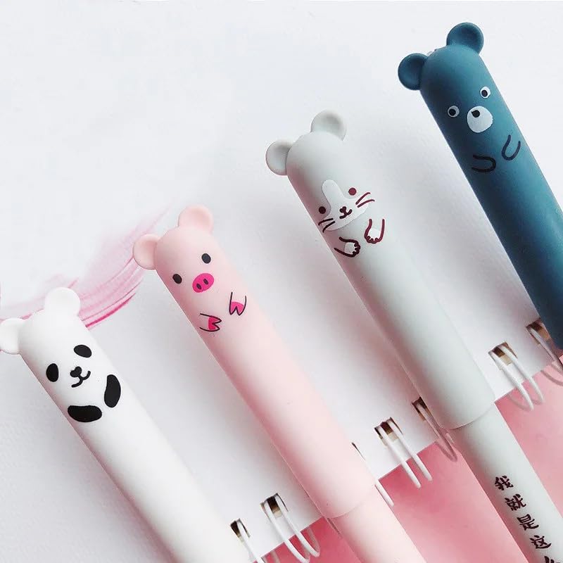 6 szt. ścieralnych długopisów żelowych 0,5 mm, kawaii, uroczy niedźwiedź, świnka, wymazywalny, zestaw długopisów kawaii, powrót do szkoły, artykuły pa, do pisania, notatek, dziennika