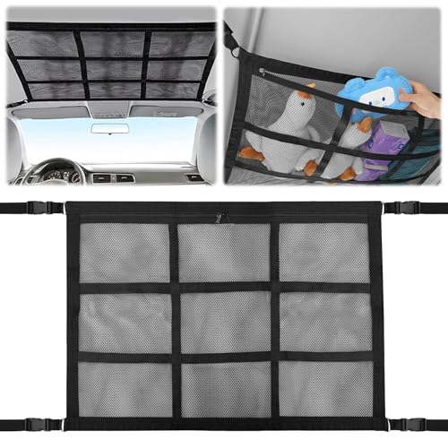 Filet de Rangement pour Toit Voiture, Filet à Bagages Universel pour Toit de Voiture, Universel Maille Sac avec Fermeture Éclair, pour à la Plupart des Véhicules Courants, SUV, Van, Jeep