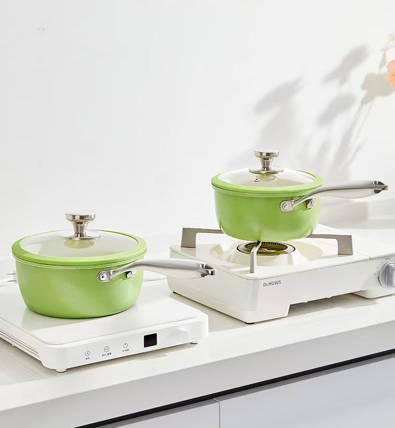Image of Nonstick Ceramic Saucepan with lid, Small Cooking Pot with handle, Induction Comptable (Green, 2.5 Quarts)