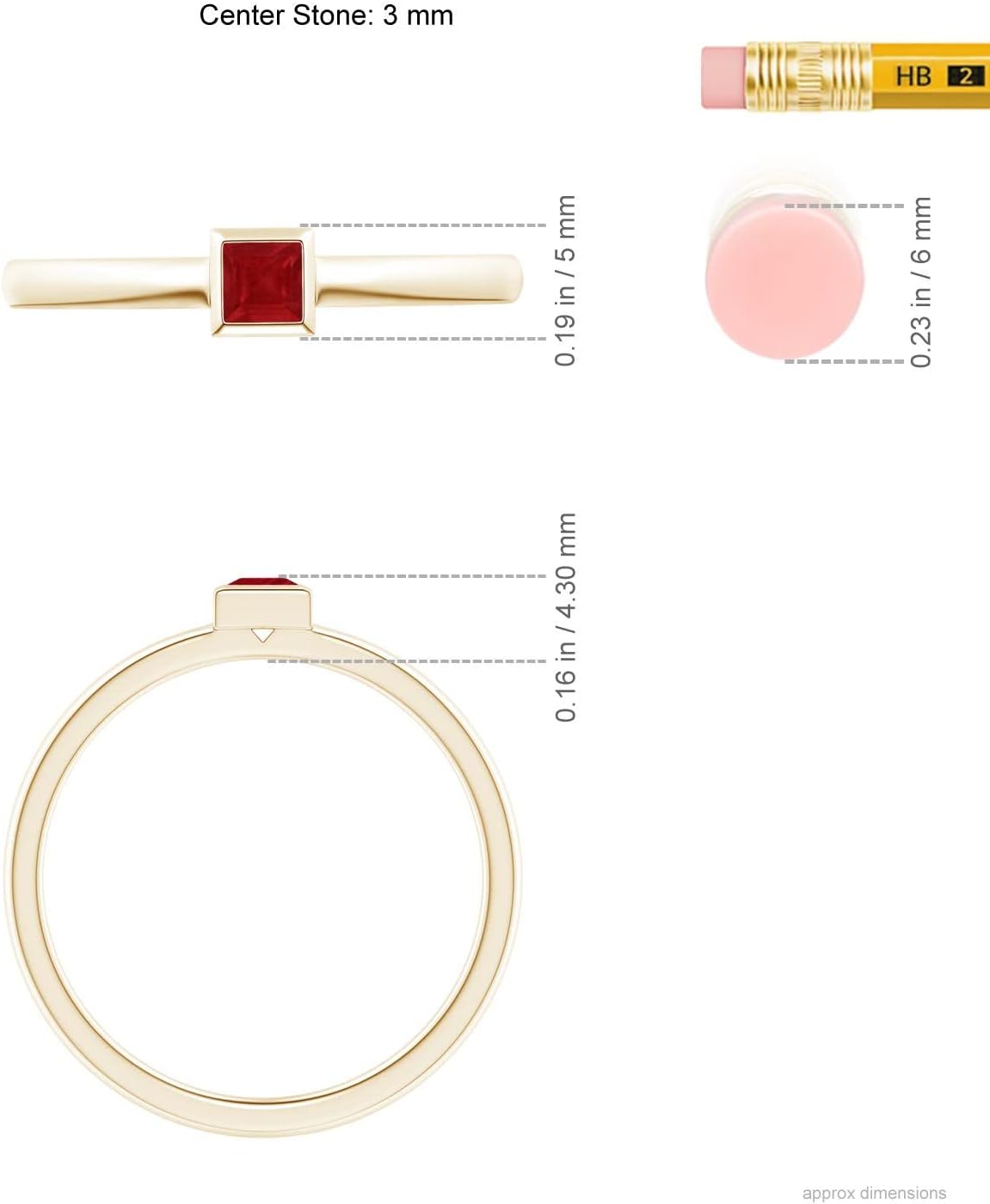 Angara Bezel-Set Solitaire Square Ruby Stackable Engagement Ring in 14K Solid Gold/Platinum | Natural Ruby Solitaire Ring for Women | July Birthday, Gemstone Jewelry Gift