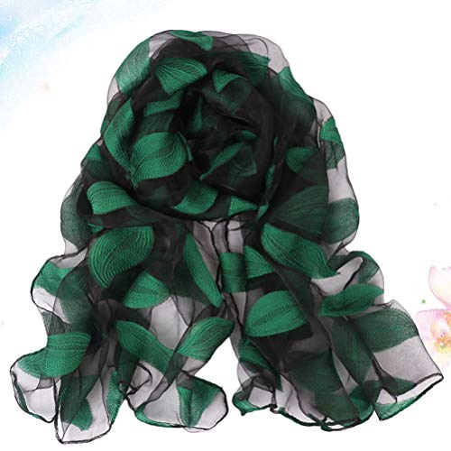 Lenço feminino KesYOO com estampa de folhas de seda e lenço longo de chiffon para uso ao ar livre, v