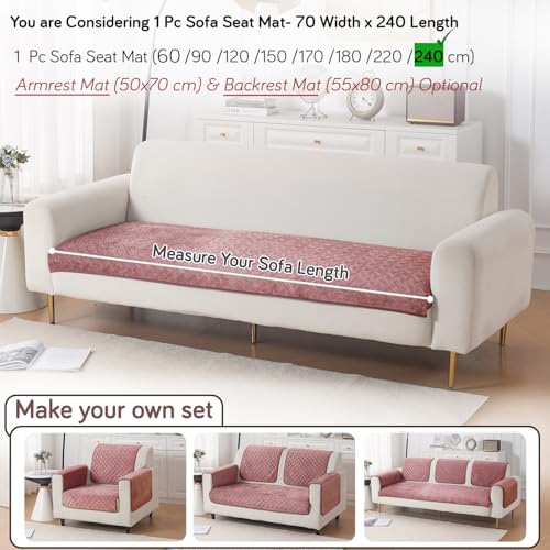 Image of HOKIPO Velvety Quilted Anti-Slip Sofa Cover Mats for L-Shape & 1 /2 / 3 Seater Sofa |DIY Sofa Cover Set, 'Softline Quilted Series' 70(W) x 240(L) cm | Dusty Rosepink (AR-6320-PNK)