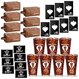 Amylove 7 Sets Groomsmen Gifts Set Wedding Proposal Gift 16 oz Beer Glass Cup Toiletry Bag and Bottle Opener Cap for Best Man PU Leather Cosmetic Bags with Zipper Greeting Card for Wedding (Brown)