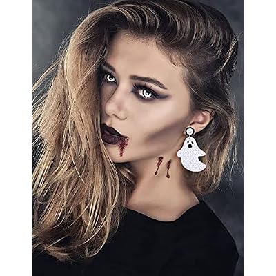 NVENF Halloween Earrings Spooky Beaded Ghost Pumpkin Dangle Earrings for Women Handmade Bead Drop Earring Studs Costume Themed Party Jewelry Gifts (Ghost)