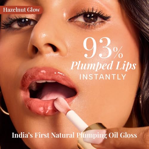 Image of RAS Luxury Oils Hydrating 4-in-1 Super Plump Lip Oil Gloss, Balm, Plumper & Gloss with SPF 20 | Enriched with Natural Oils, Peptides & Hyaluronic Acid - Hazelnut Glow