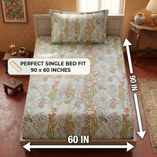 Image of Mafatlal 125 GSM Merino Single Size Bedsheet with Pillow Cover | 90 x 60 Inches | Soft, Breathable & Lightweight | Multicolor