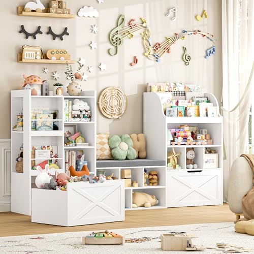 FINETONES 75” W Kids Bookshelf with Reading Nook, Large Toy
