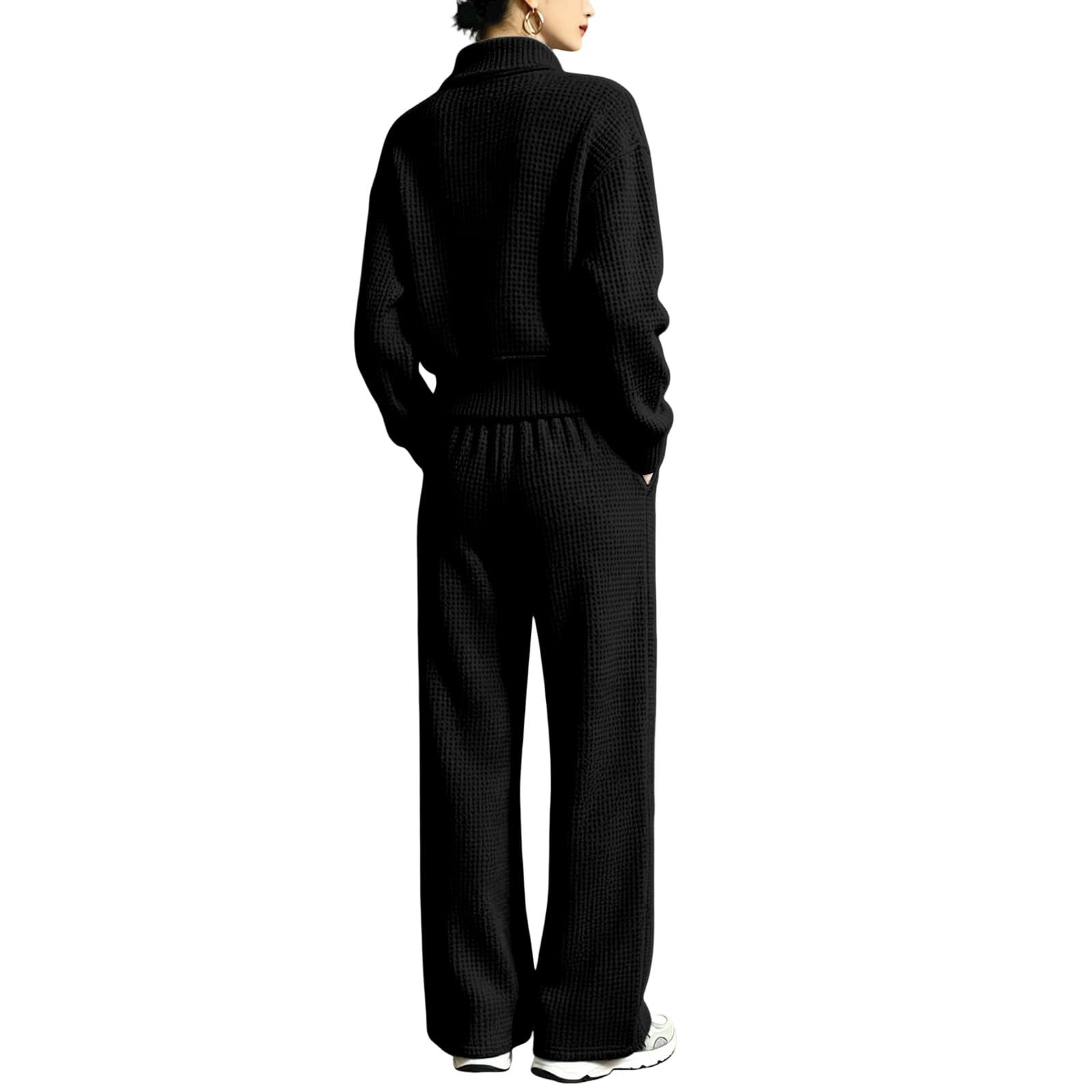 Tuta Donna Sportiva Curvy Completo Waffle Felpa e Pantaloni Larghi