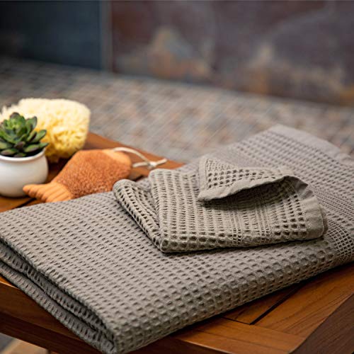 Gilden Tree Waffle Weave Hand Towels For Bathroom Quick Drying Lint Free Thin, 2 Pack, Classic Style (Stone) #TOP5