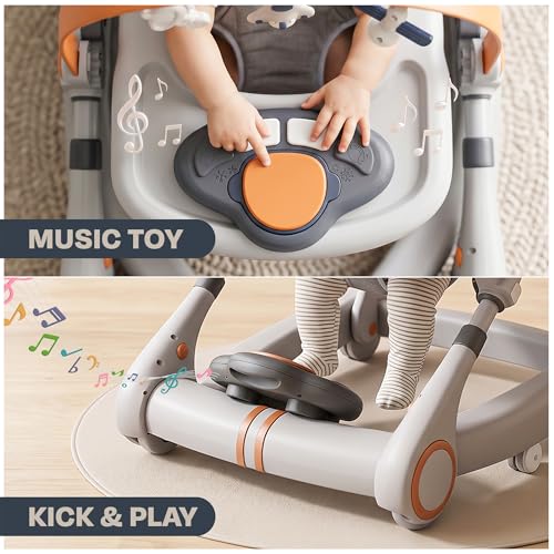 Image of Baybee Walker for Kids for 6 to 18 Months with Push Mode, Kick Play Music, Height Adjustable, Foldable Design, Musical Toy Panel and Food Tray, Walking Supporter for Baby (Lite Grey)