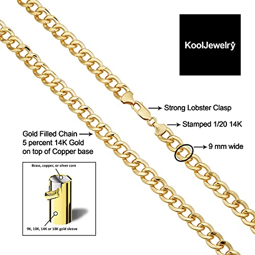 Kooljewelry Solid 14k Yellow Gold Filled Miami Cuban Curb Chain Necklace for Men and Women (3.2 mm, 4 mm, 5 mm, 6 mm, 7.4 mm or 9 mm)3