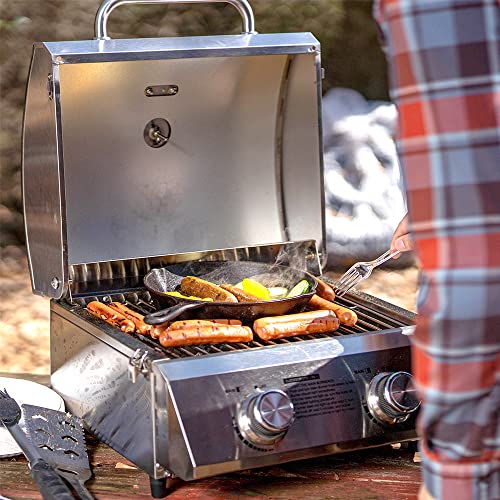 Monument-Grills-Tabletop-Propane-Gas-Grill-for-Outdoor-Portable-Camping-Cooking-with-Travel-Locks-Stainless-Steel-High-Lid-and-Built-in-Thermometer