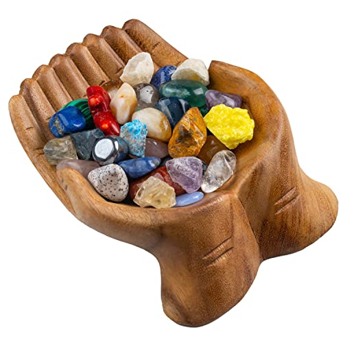 Curawood Wooden Hands Bowl Crystal Display Rock Display Natural Medium