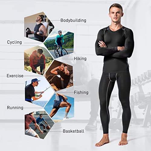 Tesuwel Mens Thermal Underwear Set For Skiing Full Length Mens Compression Pants And Shirt Long Sleeve Mens Base Layer For Hiking Workout Basketball Running,Quick Dry,Wicking,Breathableblack S thumb #5