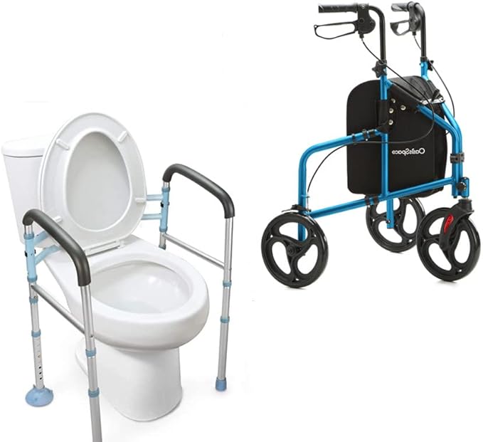OasisSpace Stand Alone Toilet Safety Rail & 3 Wheels