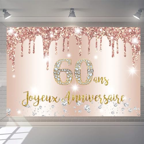 Jollyboom Bannière De Décorations Pour 60e Anniversaire De Mariage, Bannière « Happy 60th Anniversary » - Bannière