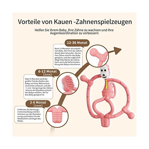 Beißringe für Baby - BPA freies weiches Silikon Beißspielzeug, Beißring-Set für Babys ab 3 Monaten mit Clip, Leicht zu greifende, leicht zu reinigende Beißhilfe für Babys, Rosa – Bild 5