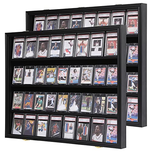 Image of KCRasan 2 Pack 36 Graded Sports Card Display Frame -Baseball Card Display Case Lockable - Trading Card Collector Wall Display Holder for Basketball Football Cards, UV Protection Acrylic