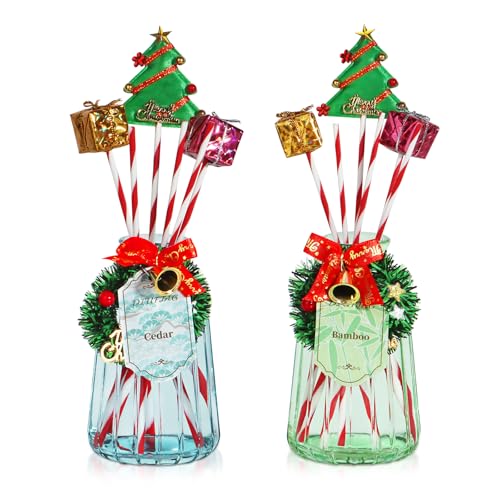 DIUFJAG 2 x 180 ml – Cedar/Bambù Cedro Bamboo Christmas Profumato per Ambienti con 12 Bastoncini,Natale Diffusore di Profumo per Camera da Letto,Ufficio,Bagno,Scaffale