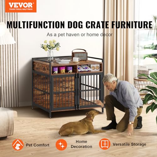 VEVOR-Furniture-Style-Dog-Crate-with-Storage-41-inch-Dog-Crate-Furniture-Large-Breed-with-Double-Doors-Wooden-Dog-Cage-for-LargeMedium-Dog-Indoor-Hold-up-to-70-lbs-Rustic-Brown