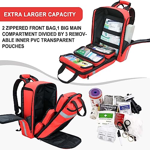 First Aid Medical Backpack,First Aid Backpack Empty,EMS EMT First Aid Bag Empty,Emergency Medical Bag,Trauma Bag for Camping,Hiking,Outdoor Travel(Red) - Image 6