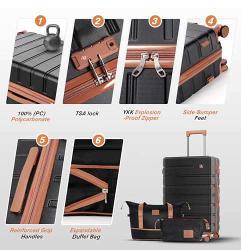 Image of Carry on Luggage Set, 20 Inch Suitcase with 100% PC hardshell, Lightweight TSA Locks Quiet Spinner Wheels Durable Zipper, Suitable for Men and Women, Y01 Beige(20 inch /DB /TB) Slightly Small