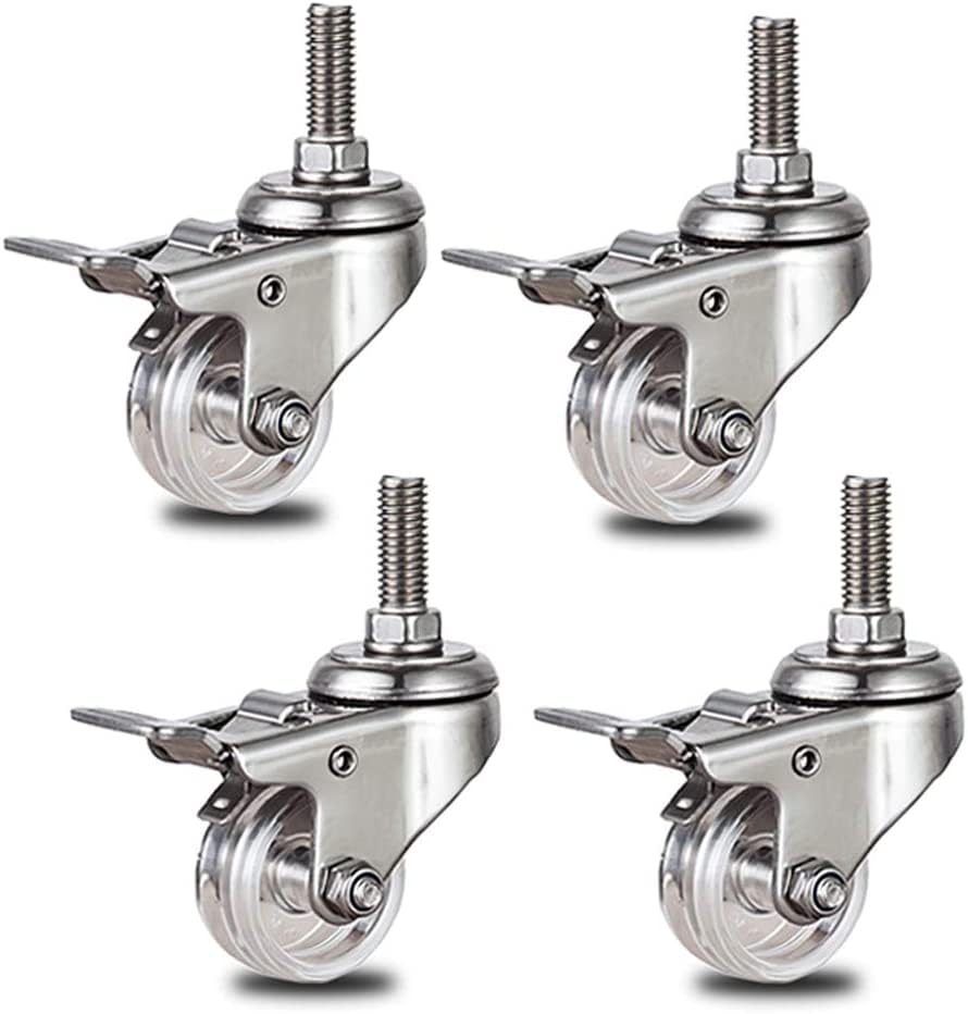 Möbelrolle, Schwerlastrolle, 4er-Pack Lenkrollen mit Metallschaft, Schwerlastrollen, Halterung aus Edelstahl 304, Gewindeschaft M10, Tragkraft 231 lb(Universal+Brake,1.5in)