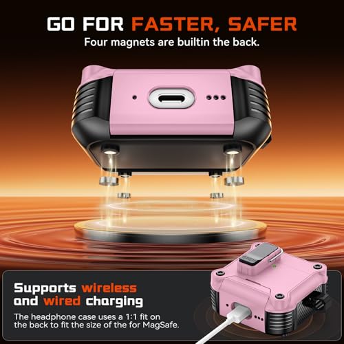 Image of Inesore for AirPods 4 Case with Secure Lock (Pink) | Phone Stand Design,Compatible with MagSafe,Automatic Snap Switch Secure Cover with Cleaner Kit & Keychain