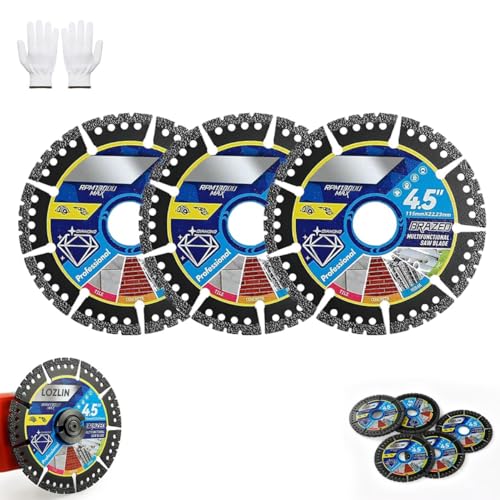 Diamond Multi-purpose Saw Blades, 4.5 Inch Diamond Compound Saw Blade, Versatile and Durable Grinder Blade, Heavy Duty Angle Grinder Discs for Cutting Marble Quartz Stone Tile Metal Plastic(3pcs)