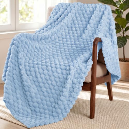 Image of Exclusivo Mezcla Fleece Throw Blanket for Couch, Extra Large Fuzzy Stone Blue Bed Blankets, Soft Cozy Plush Sofa Throws for All Seasons, 50x60 Inches