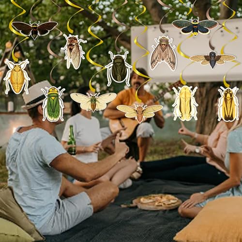 Image of 12 Pcs Bug Hanging Swirls 2 Pcs Insect Banners for Bug Party Decorations Insect Birthday Party Supplies
