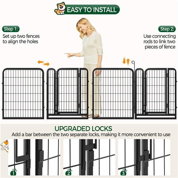 Yaheetech Parc pour Chiens 8 Panneaux Cage Chenils Chien Enclos en métal 80 cm de Hauteur Clôture pour Chiot Rongeur Lapin Barriere Chien avec Sac de Rangement