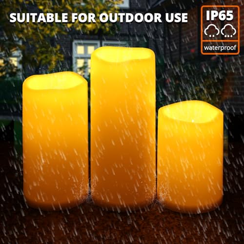Image of NURADA Large Waterproof Flameless Candles 6 inch 8 inch 10 inch x 4 inch - Outdoor Indoor LED Pillar Flickering Candle Battery Operated with Timer Remote for Patio Porch Lanterns - Ivory White Set of 3