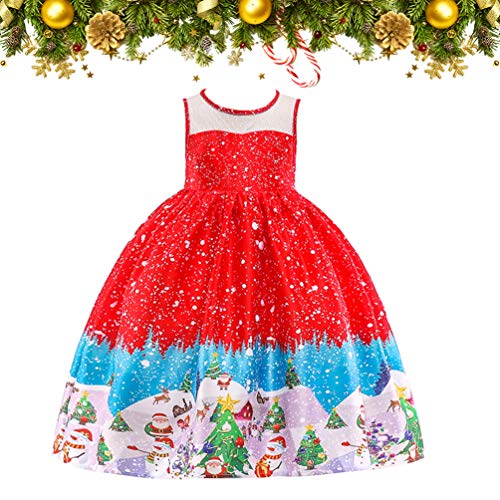 Amosfun Kerst Tutu Jurk Prinses Jurk Ronde hals Katoen Kerstmis Cosplay Fotografie Props Kerstvakantie Feestdecoratie voor Meisjes (Maat 140cm) - Afbeelding 3