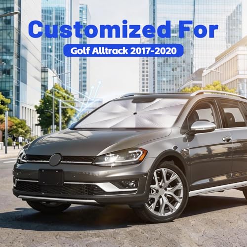 Image of Car Windshield Sun Shade for Volkswagen Golf Alltrack 2017-2020 -[Reflective Coated Fabric] Sunshade Umbrella for Front Window, Car Shades Sun Visor Keep Car Cool and Protects Interior, 1:1 Exact Fit