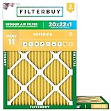 FilterBuy 20x22x1 MERV 11 Pleated AC Furnace Air Filter, (Pack of 2 Filters), 20x22x1 – Gold