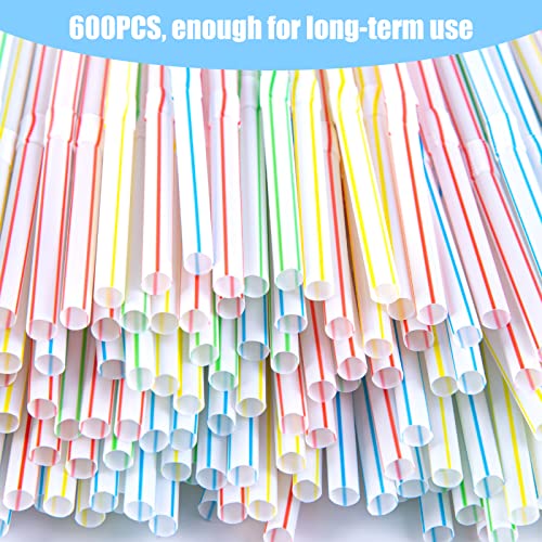 Hansgo 600Pcs Plastic Drinking Straws, Striped Drinking Straws Flexible Disposable Colorful Bendable Straws Retro Classic 10 Inch Long Straws #TOP2